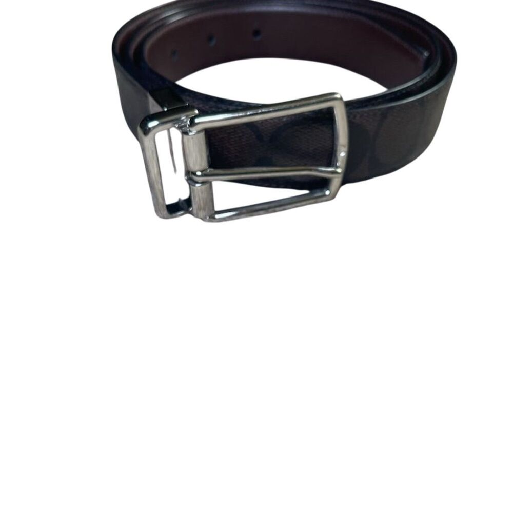 COACH Men's Reversible Dress Belt Multicolor Silver Buckle